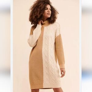 Callahan Colorblock Sweater Dress Knitwear Tan Cable Knit Medium